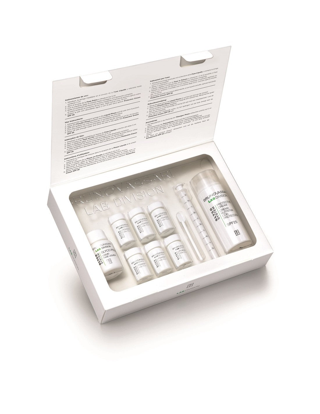 set-bruno-vassari-glyco-system-exfoliating-exfoliating-powder-x6-pcs-0-30-g-glyco-system-protects-hydrates-cream-for-face-spf-25-30-ml-1684135535