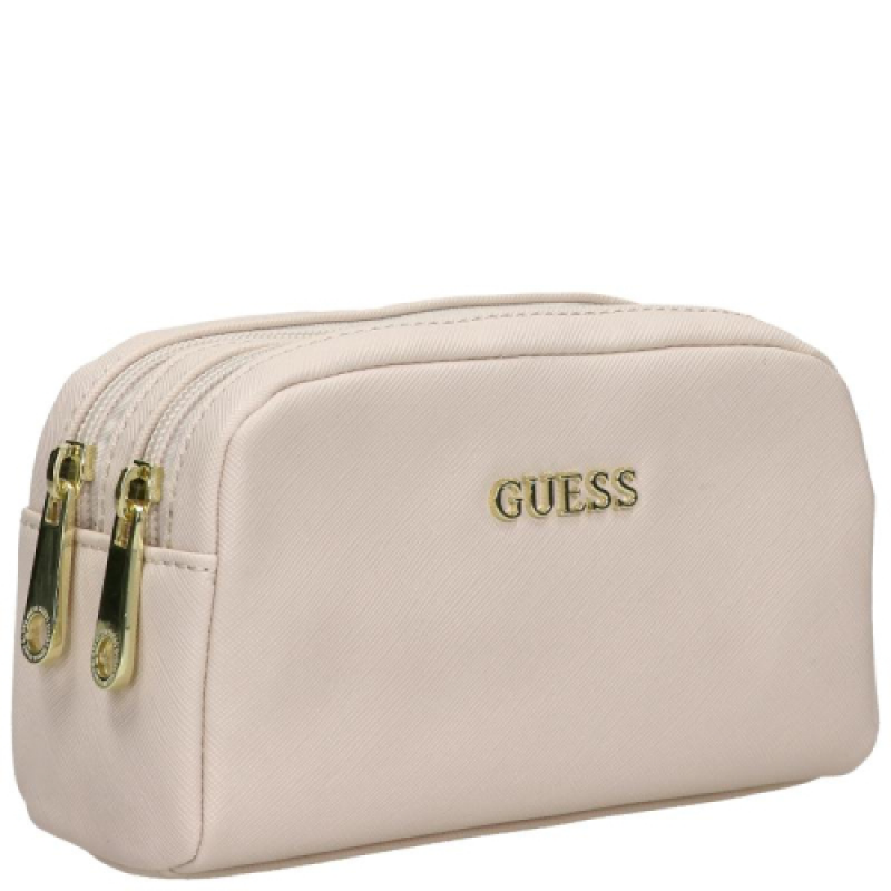 Guess, Vanille, Synthetic Leather, Textile Bag, Toiletry, Beige, For Women, 23 x 17 x 8 cm