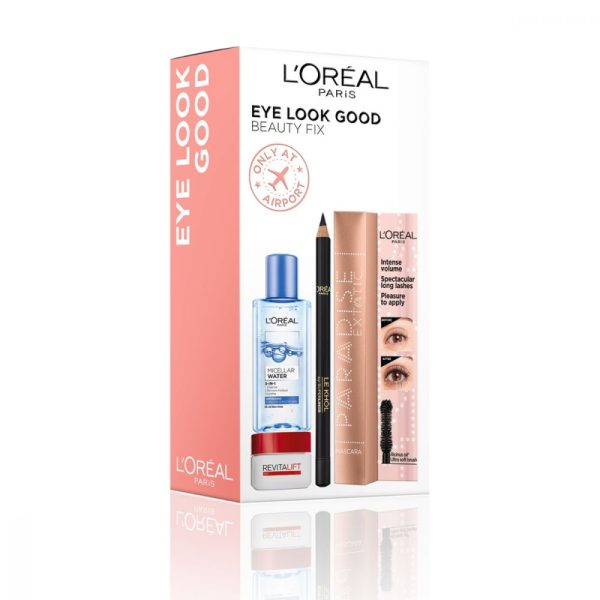 Eye Look Good Beauty Fix Set L'Oreal Paris: L'Oreal Paris, Cleansing, Micellar Water, For All Skin Types, 95 ml + Paradise Extatic, Volumizing, Mascara, Black, 6.4 ml + Le Khol By Superliner, Kohl Eyeliner, 101, Midnight Black, 1.2 g + Revitalift, Anti-Wrinkle, Eye Cream, 15 ml
