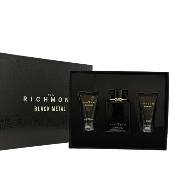 Set John Richmond: Black Metal, Natural, Cleansing, Shower Gel, 50 ml + Black Metal, Body Lotion, 50 ml + Black Metal, Eau De Parfum, For Men, 100 ml