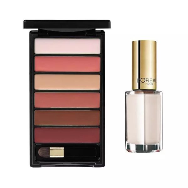 Set L'Oreal Paris: Color Riche La Palette Matte, Lip Palette, Nude, 6 g + Color Riche Le Vernis, Nail Polish, 961, Silky Fawn, 5 ml