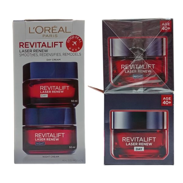 Set L'Oreal Paris: Revitalift Laser Renew, Hyaluronic Acid, Anti-Ageing, Day, Cream, For Face, 50 ml + Revitalift Laser Renew, Hyaluronic Acid, Anti-Ageing, Night, Cream, For Face, 50 ml