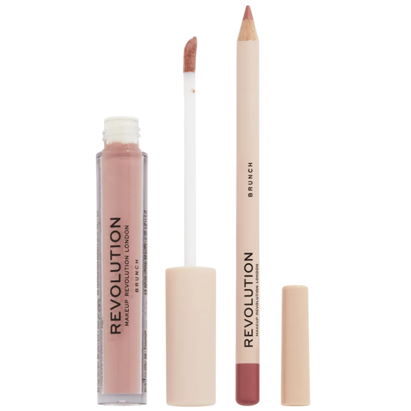 Set Makeup Revolution: Makeup Revolution, Liquid Lipstick, Brunch, 3 ml + Makeup Revolution, Precision, Lip Liner, Brunch, 1 g